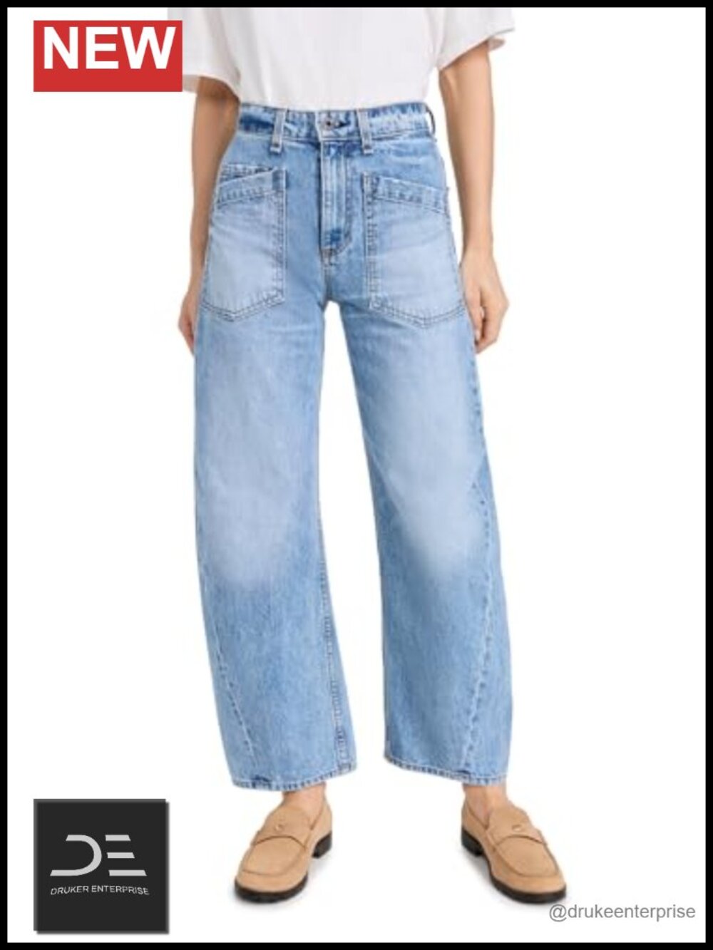 High Rise Non-Stretch Denim Wide Leg Barrel Jeans